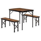 Set masa pliabila pentru camping cu 2 banci, reglabil pe inaltime, MDF si aluminiu