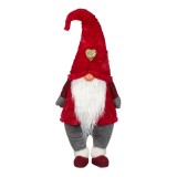 Figurina decorativa gnom Mos Craciun, 90 cm, poliester, costum rosu, caciula cu inima argintie, General