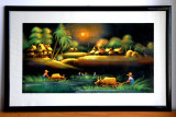 Munca la ferma / Nocturna, Arta Cubana tablou original acrilic pe textil 75x46cm, Scene gen, Avangardism