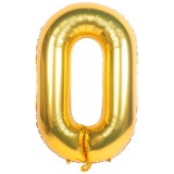 Balon din Folie, Cifra 0, 81 cm, Pentru Aer sau Heliu, Bulk, Auriu