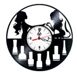 Ceas de perete din disc vinil, Tematică Salon Manichiură/Nails, Design Retro-Modern, Negru, 30 cm