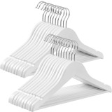 SONGMICS Umerase copii 35x20 cm, set 20 buc, lemn masiv cu bara pentru pantaloni si carlig rotativ, alb Household NewTrend