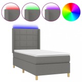 Cumpara ieftin Pat cu arcuri, saltea si LED, gri inchis, 90x190 cm, textil