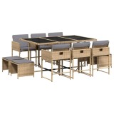 Set mobilier gradina cu perne, 11 piese bej combinat poliratan