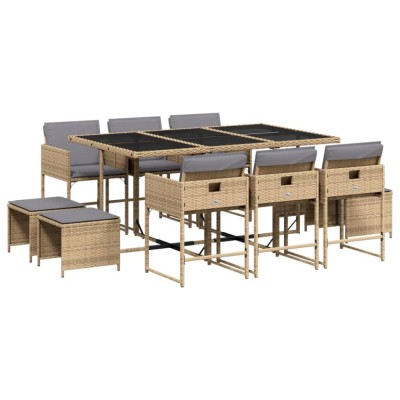 Set mobilier gradina cu perne, 11 piese bej combinat poliratan foto
