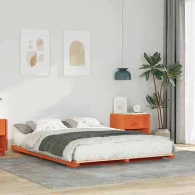 vidaXL Cadru de pat de podea Maro ceruit 160 x 210 cm 873114 foto