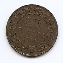 Canada 1 Cent 1920 - George V (with &quot;DEI GRA&quot;) Bronz, 25.5 mm KM-21 (1)