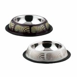Bol pentru hrana animale cu suport gumat, model zebra, diametru 19 cm, Alb/Maro