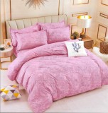 Cumpara ieftin Lenjerie pat dublu,bumbac finet,6 piese cu elastic,roz cu motiv floral-A563, Jojo Home