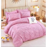Lenjerie pat dublu,bumbac finet,6 piese cu elastic,roz cu motiv floral-A563