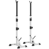 HOMCOM Set 2 Suporturi pentru Gantere cu 3 C&acirc;rlige, &Icirc;nălțime Reglabilă și Capacitate de 200 kg, 58,5x75,5x176 cm, Argintiu | Aosom Romania