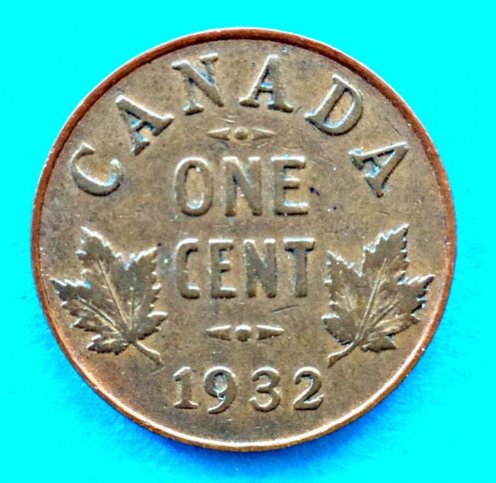 CANADA ONE 1 CENT 1932 GEORGE V STARE EXCELENTA NECURATATA