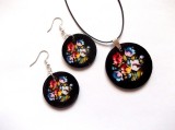 set bijuterii lemn cu flori 40682