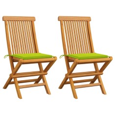vidaXL Scaune de grădină cu perne verde aprins, 2 buc., lemn masiv tec 3062471