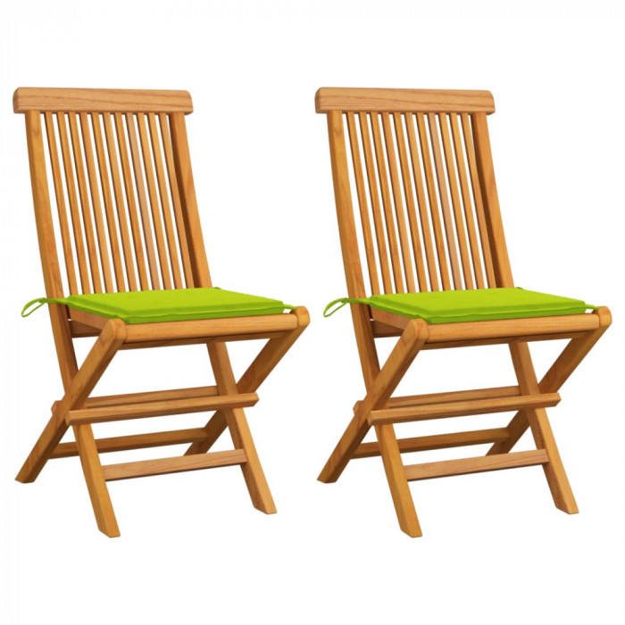 vidaXL Scaune de grădină cu perne verde aprins, 2 buc., lemn masiv tec 3062471