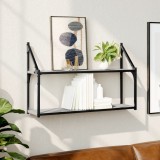 Raft perete vidaXL, 2 niveluri, gri sonoma, 80x21x51cm, lemn prelucrat - rafturi suspendate, etajere, depozitare carti, decor