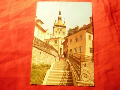 Ilustrata Sighisoara circ. 1969 , pata colt sus stanga foto