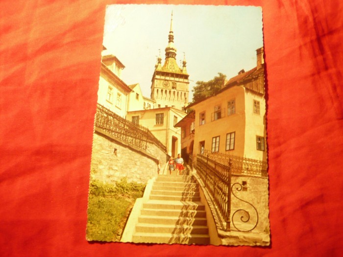 Ilustrata Sighisoara circ. 1969 , pata colt sus stanga