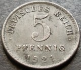 Cumpara ieftin Moneda istorica 5 PFENNIG - GERMANIA / IMPERIUL GERMAN, anul 1921 *cod 3161, Europa