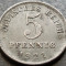 Moneda istorica 5 PFENNIG - GERMANIA / IMPERIUL GERMAN, anul 1921 *cod 3161