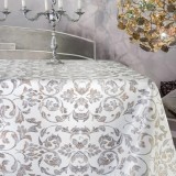 Fata de masa impermeabila Bottigelli, PVC, alb + gri, model flori, 140 cm