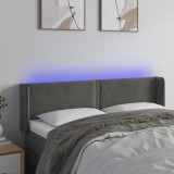vidaXL Tăblie de pat cu LED, gri &icirc;nchis, 147x16x78/88 cm, catifea
