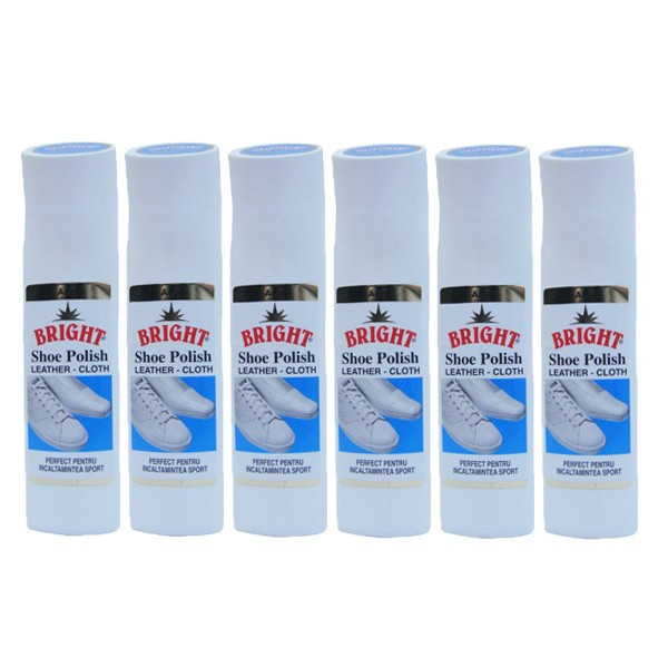 6 x Crema lichida cu burete pentru pantofi, Bright, Alba, 75ml