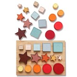 Jucarie Educativa, Flippy, +12 Luni, Tip Montessori, din Lemn si Silicon, Forme Geometrice Stivuibile, 15 Piese, 27 x 19 cm, Multicolor