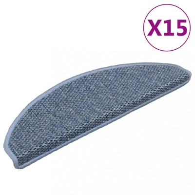 vidaXL Covorașe scări autoadezive, 15 buc. albastru 65x21x4 cm, sisal foto