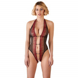 Body Sexy Abierta Fina, decupat in zona intima, Negru-Rosu, L