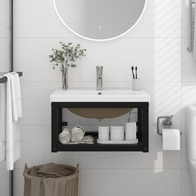vidaXL Cadru chiuvetă de baie, cu lavoar &amp;icirc;ncorporat, negru, fier foto