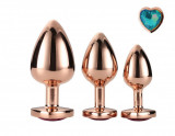 Set 3 Dopuri Brilliant Anal Plug, Rose Gold, Piatra Albastru Deschis, Passion Labs