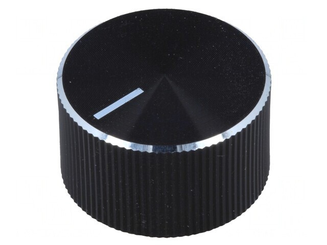 Buton rotativ cu indicator, 6mm, negru, aluminiu/plastic