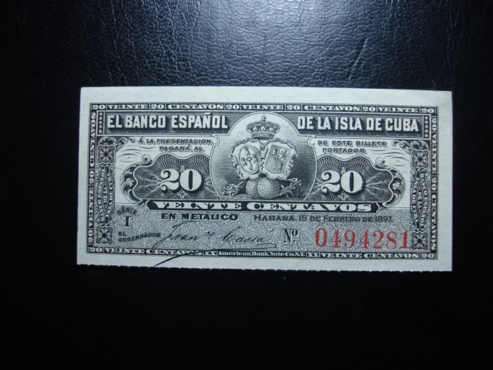 CUBA SPANIOLA 20 CENTVOS 1897 UNC-