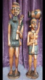 Pereche de statuete unicat sculptate hand made din lemn abanos, 80 cm inaltime fiecare, fara niciu defect!