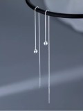 Cercei Argint 925, Model Lungi Cu Lant Subtire Si Biluta, Design Minimalist Si