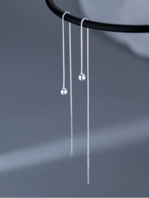 Cercei Argint 925, Model Lungi Cu Lant Subtire Si Biluta, Design Minimalist Si foto