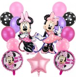 Set De 15 Baloane Figurine folie Minnie Mouse 80 cm, Baloane Latex 30 cm, Roz