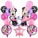 Set De 15 Baloane Figurine folie Minnie Mouse 80 cm, Baloane Latex 30 cm, Roz
