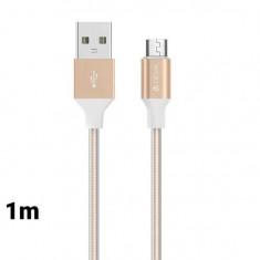 Cablu MicroUSB Devia Gracious Champagne Gold (1m, impletitura textila) foto