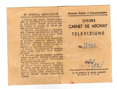 CARNET DE ABONAT TELEVIZIUNE FORMAT MIC TIMBRU FISCAL MIN POS TELECOMUNICATIILOR foto