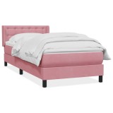 Cumpara ieftin Pat box spring cu saltea, roz, 80x220 cm, catifea
