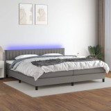 vidaXL Pat cu arcuri, saltea și LED, gri &icirc;nchis, 200x200 cm, textil