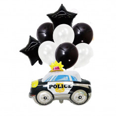 Aranjament baloane alb negru, tematica politie, set 9 bucati, folie latex