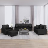 VidaXL Set de canapele cu perne, 4 piese, negru, piele ecologică