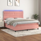 Cumpara ieftin Pat cu arcuri, saltea &amp; LED, roz, 180x200 cm, catifea