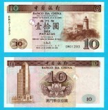 Macao (Macau) (p#90) 10 Patacas 1995 UNC 'Banco da China'; (ROG CITITI DETALIILE!)