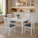 Cumpara ieftin Set masa living si bucatarie Bali, MDF, 112x72x74 cm si 4 scaune Rebecca, stofa,100 kg, 94x49x43.5 cm, alb gri