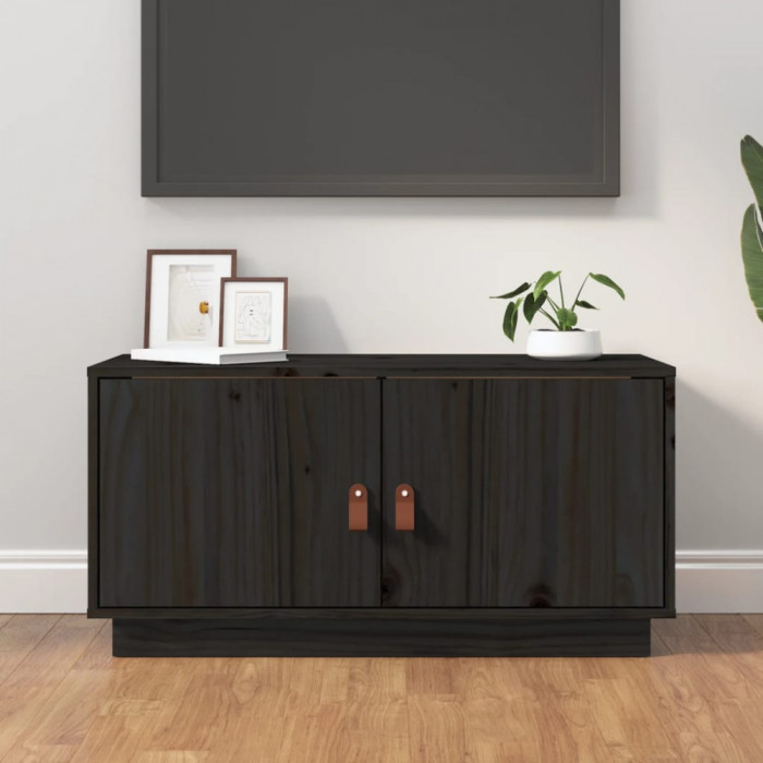 Comoda TV, negru, 80x34x40 cm, lemn masiv de pin GartenMobel Dekor