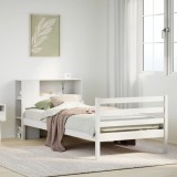 VidaXL Pat cu bibliotecă fără saltea, alb, 100x200 cm, lemn masiv pin